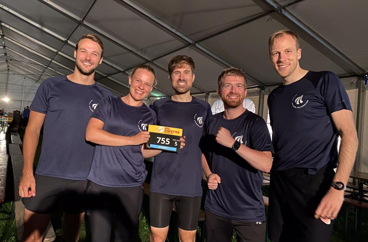 AAU’s hurtigste hold i Aalborg. Fra venstre: Christian Overgaard, Sarah Krogh Iversen, Gael Verao Fernandez, Martin Frandsen og Jacob Andersen. Foto: Privatfoto
