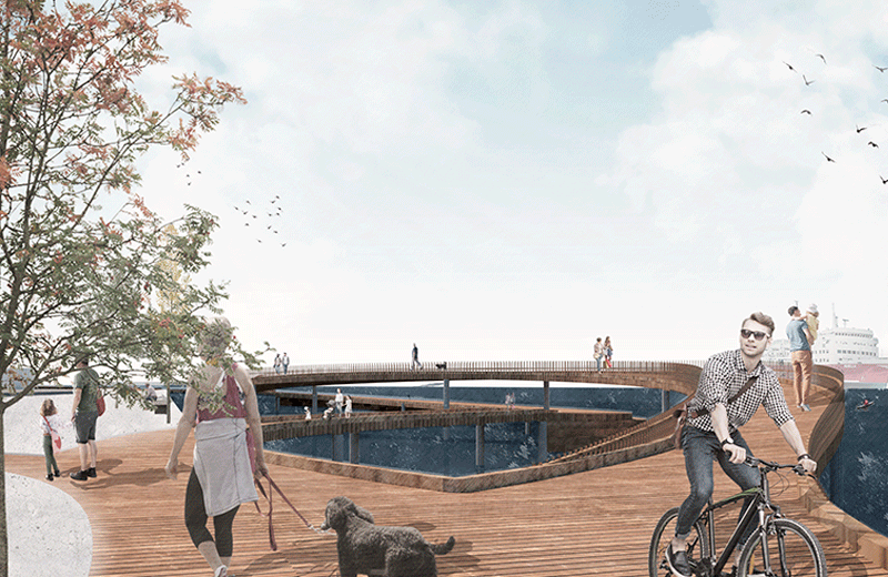 Et af projektgruppens designforslag til Dokken Bykaj i Esbjerg Et af projektgruppens designforslag til Dokken Bykaj i Esbjerg