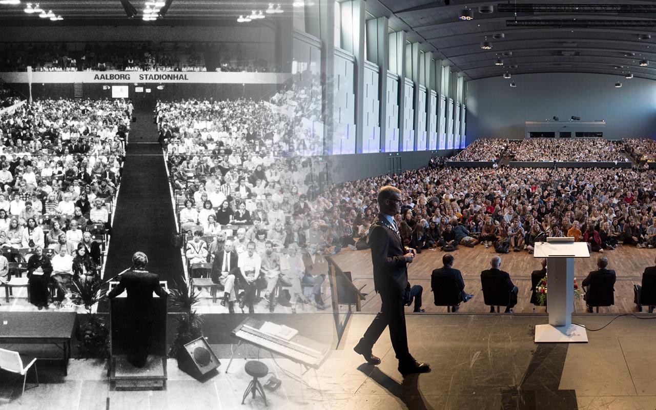 Studiestart i hhv. 1995 og 2018. Foto: Henning Bagger/AU’s billedsamling og Lars Horn